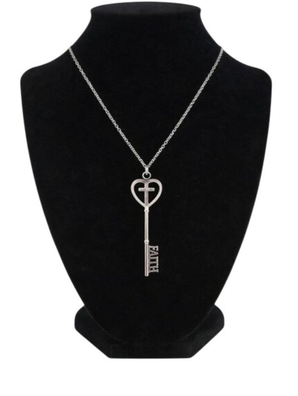 Como for The Mole Hole “Faith” Silver Heart & Cross Key Necklace